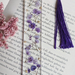 Bookmark epoxy resin with pressed and dried flowers and petals gold paper plants reading gift girlfriend special gift image 5