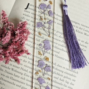 Bookmark epoxy resin with pressed and dried flowers and petals gold paper plants reading gift girlfriend special gift image 7