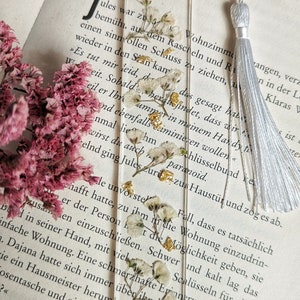 Bookmark epoxy resin with pressed and dried flowers and petals gold paper plants reading gift girlfriend special gift image 3