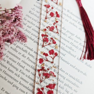 Bookmark epoxy resin with pressed and dried flowers and petals gold paper plants reading gift girlfriend special gift Rot/Gold