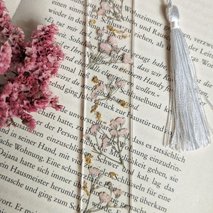 Bookmark epoxy resin with pressed and dried flowers and petals gold paper plants reading gift girlfriend special gift image 8