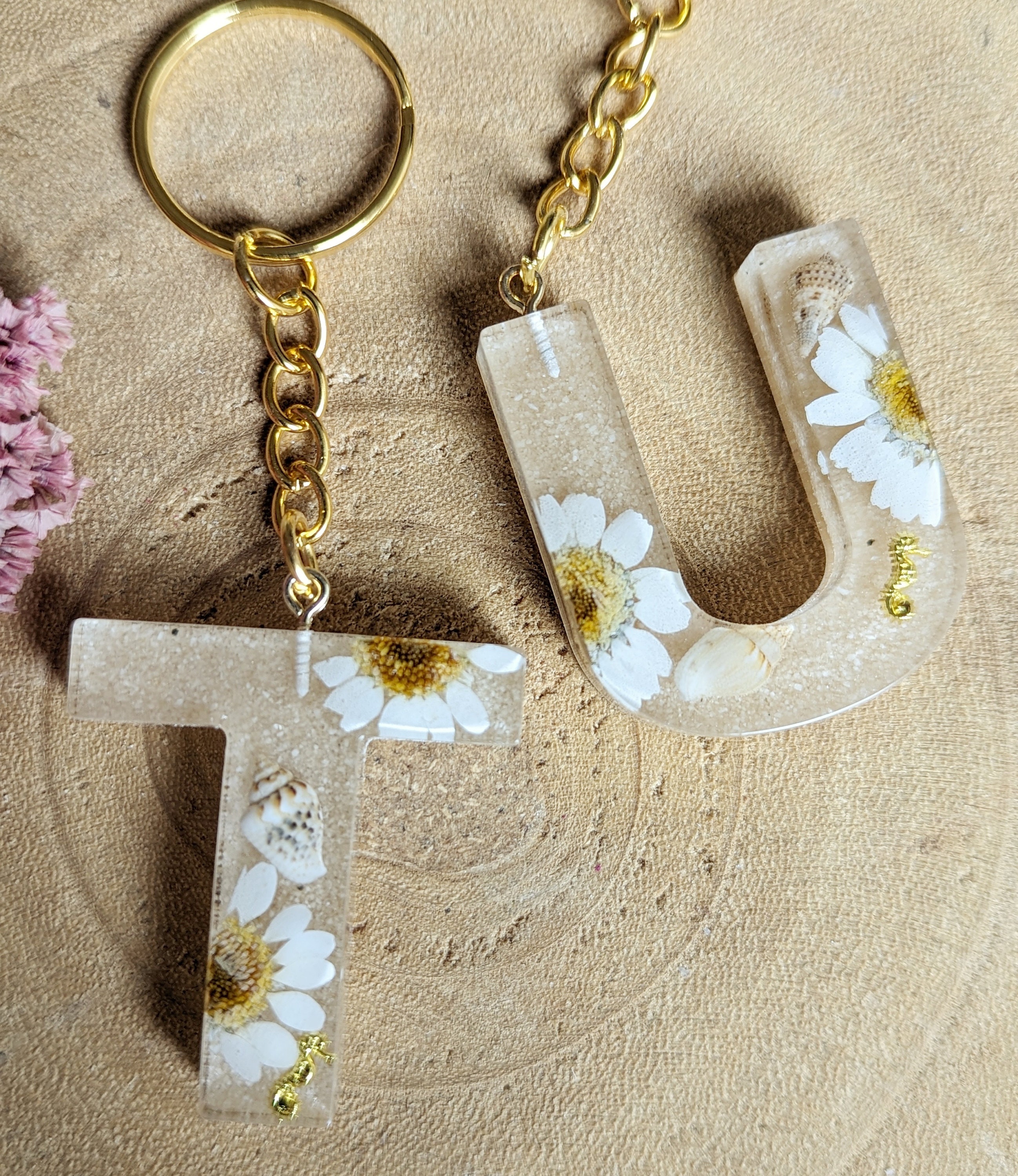 Keychain Dried Flowers Blossoms, Sand, Personalized Lanyard Chain