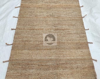Handmade Jute Area Rug: Natural Bohemian Braided Dhurrie