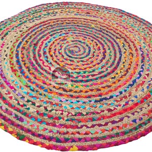 Hand Braided Round Jute Rug: Natural Fiber Bohemian Rug (3x3 Ft)