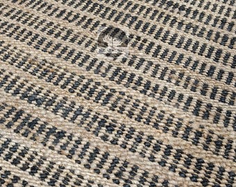 Handmade Jute Area Rug: Natural & Black Braided Dhurrie, Custom Size