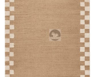Handmade Jute Rug 5x8: Bohemian Braided Weave, Natural Ivory Border
