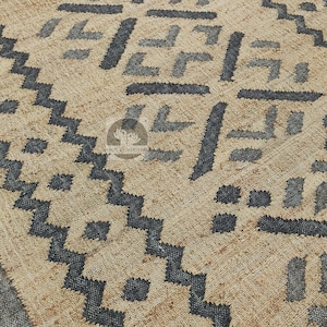 Tappeto Dhurrie in juta fatto a mano: tappeto marocchino boho, color carbone naturale
