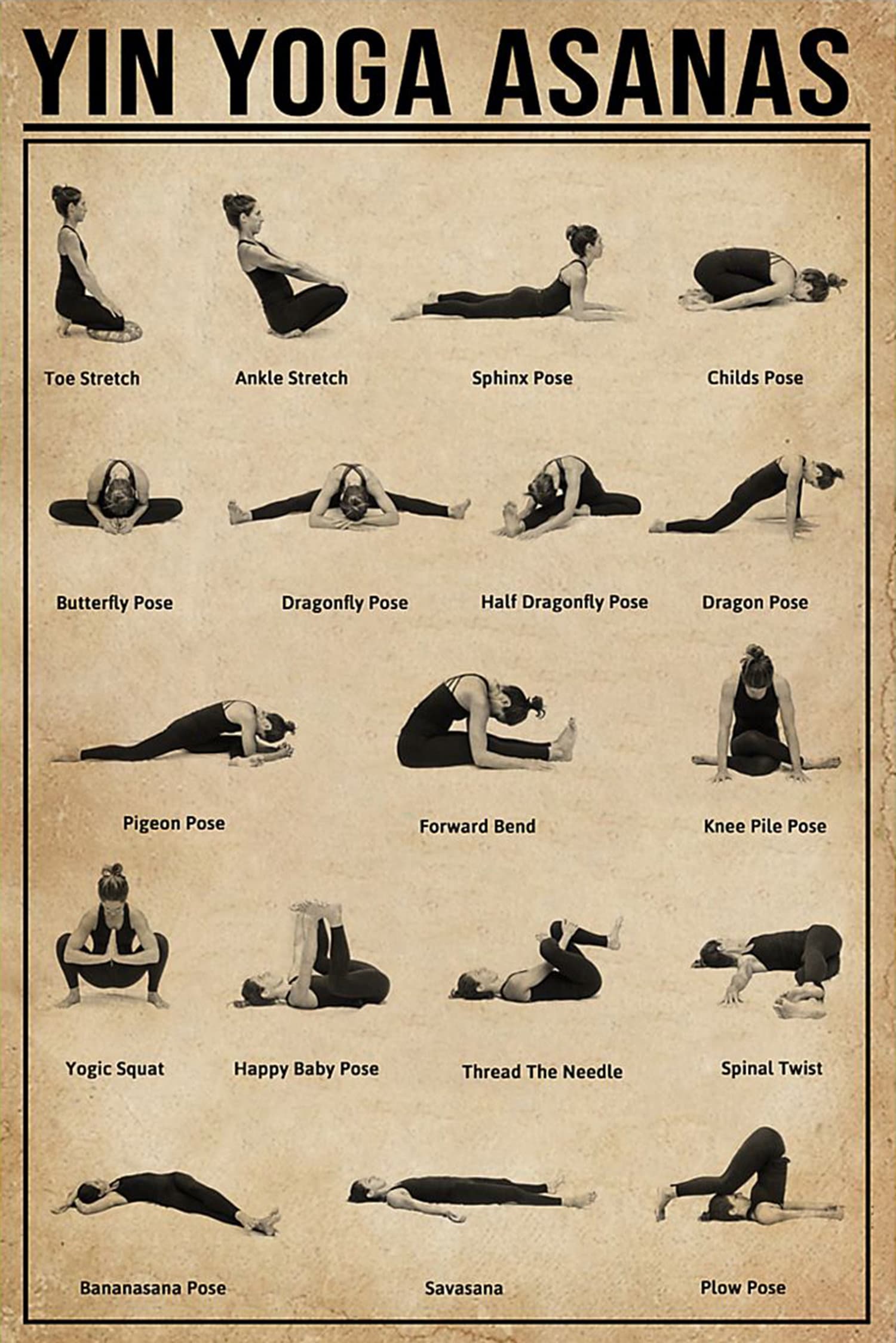 Yin Yoga Asanas Poster Yoga Poster Yoga Poses Poster Etsy Australia