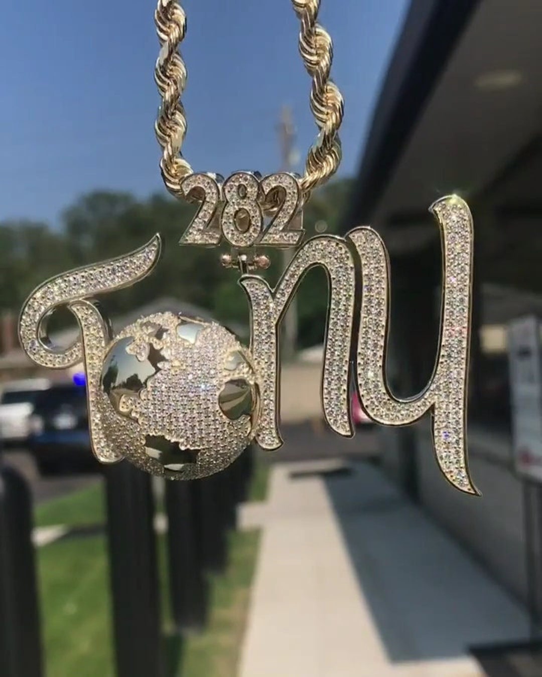 Tanu Design Name Pendant With Rope Chain Necklace Made By 6 CTW Moissanite Diamond Yellow Gold Hip Hop Jewelry Round Brilliant Cut Stones