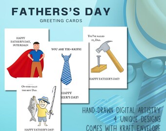 Hand-Drawn Funny Father's Day Cards: Dad Joke Set