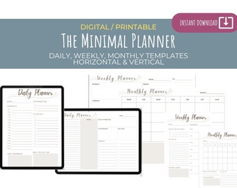 Minimalistischer Tages, Wochen, Monatsplaner: Horizontal & Vertikal (Digitaler Download)