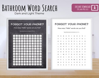 Funny Bathroom Word Search Poster: Dark & Light Theme (Digital Download)
