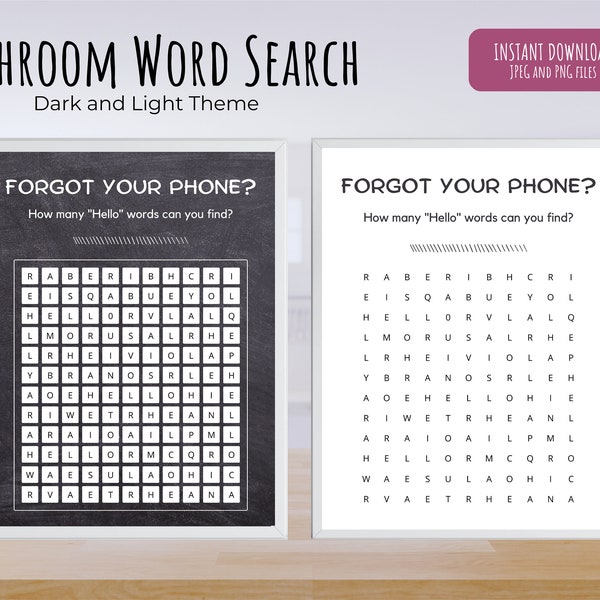 Bathroom Word Search Poster. Wall Decor. Funny Poster. Forgot Your Phone Poster. A3 size. JPEG and PNG. Dark and Light Theme. Digital Print.