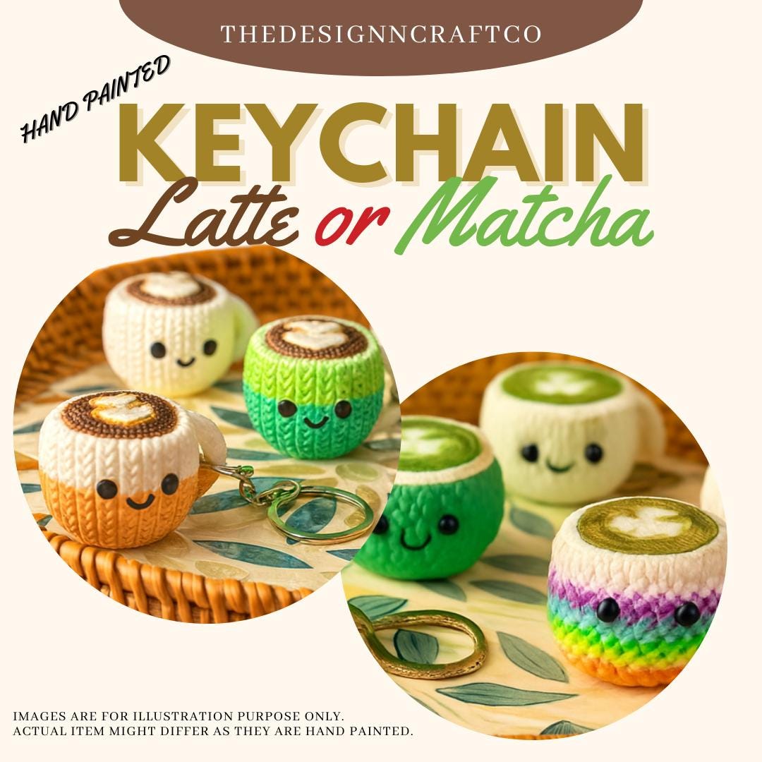 Latte or Matcha Keychain | 3D Printed Mini Mug | Hand Painted