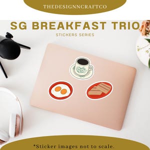 Singapur Frühstück Trio Stanzen Vinyl Aufkleber - wasserfest, für den Innen- und Außenbereich (Kopi, Kaya Toast, Eier)