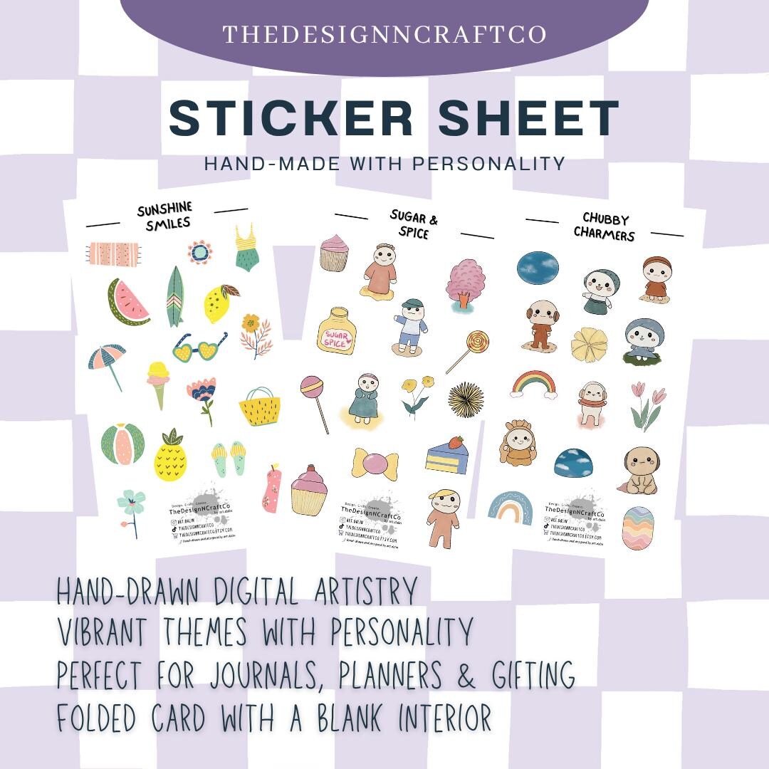 Ffe Sticker Handmade Sticker Sheet – Hand Illustrated Cute Aesthetic Stickers for ...