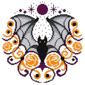 Symmetrical bat cross stitch pattern