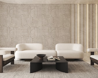 Japandi Harmony Arcs Design Traditional Non-Pasted Wallpaper,Peel & Stick,Neutral Geometric,Home Decor,Mnimalist Abstract Interior,WabiSabi