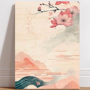 Japandi Sakura Serenity Wood Wall Art,Japanese WabiSabi Art,Minimalist Wall Decor,Eco-Friendly Interior Home Decor,Scandinavian,Zen Poster