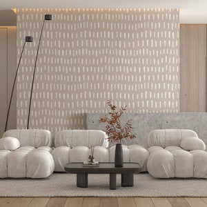 Japandi Calm Cascade Design Traditional Non Woven Wallpaper,Prepasted,Peel&Stick,Neutral Geometric,Home Decor,Minimalist Abstract Interior
