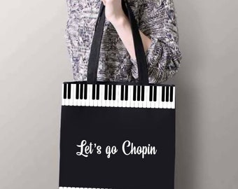 Unisex Black Tote Bag PIANO - Reusable Shopping bag - Music Student Wedding Souvenirs