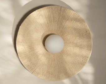 Beige  Ceramic wabi sabi Wall Sconce I Pottery Wall Lighting I Rustic Porcelain Lampshade I Living Room Sconce Light I Bath Lighting