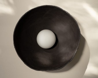 15&quot; Black Ceramic Wabi Sabi Wall Sconce Living Room Sconce Light, Pottery Wall Lighting, New Year Gift, Minimalist Design Lamp