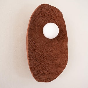 Big Terracotta Wabi Sabi Ceramic Wall Sconce, Handmade Ceramic Wall Lamp, Japandi Ceramic Wall Light, Home Gift, Mothers Gift