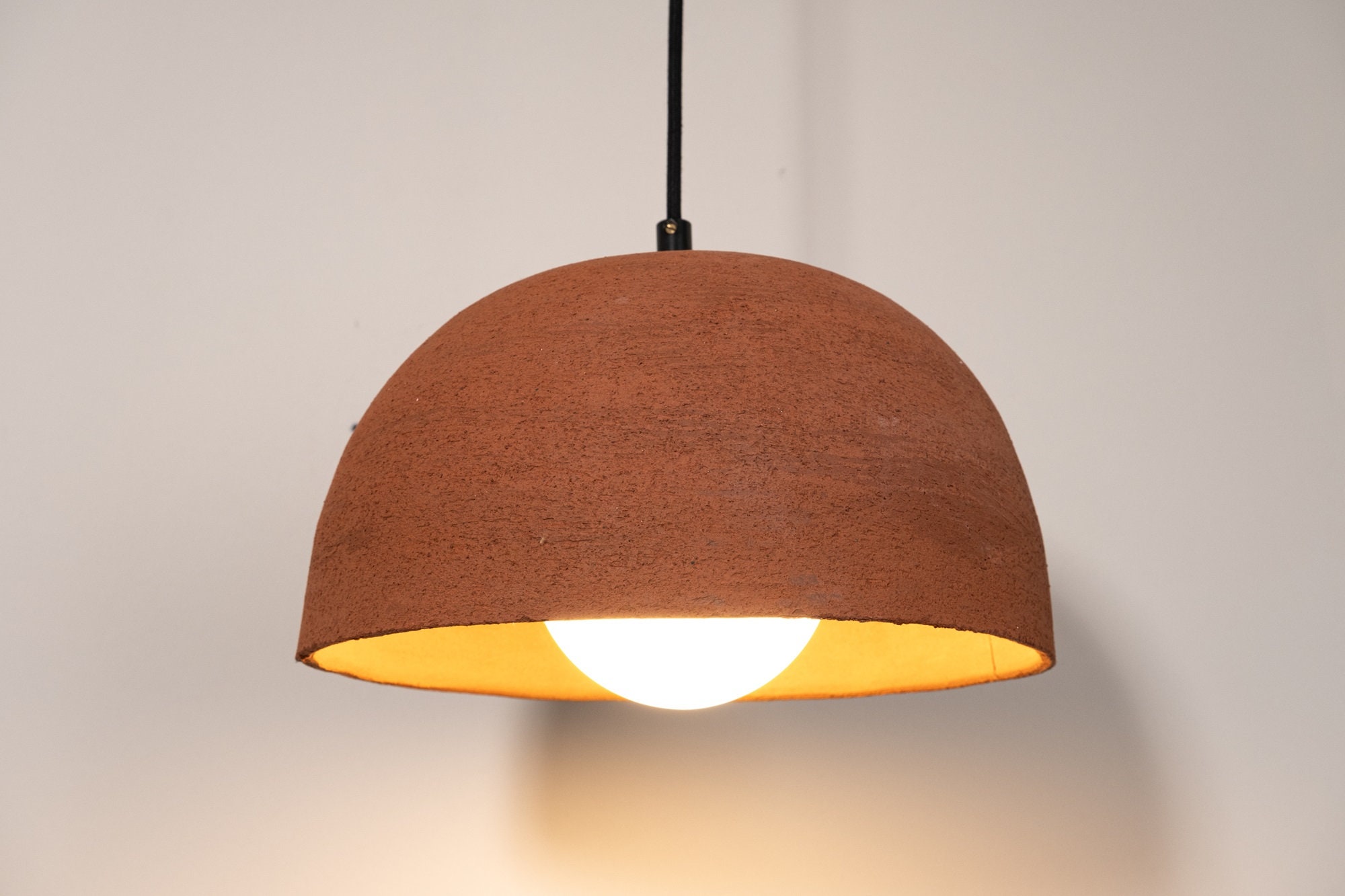 Large Terracotta Color Stoneware Handmade Modern Dome Pendant Chandelier, Home Gift, Wabi Sabi Pendant Light, New Year Gift