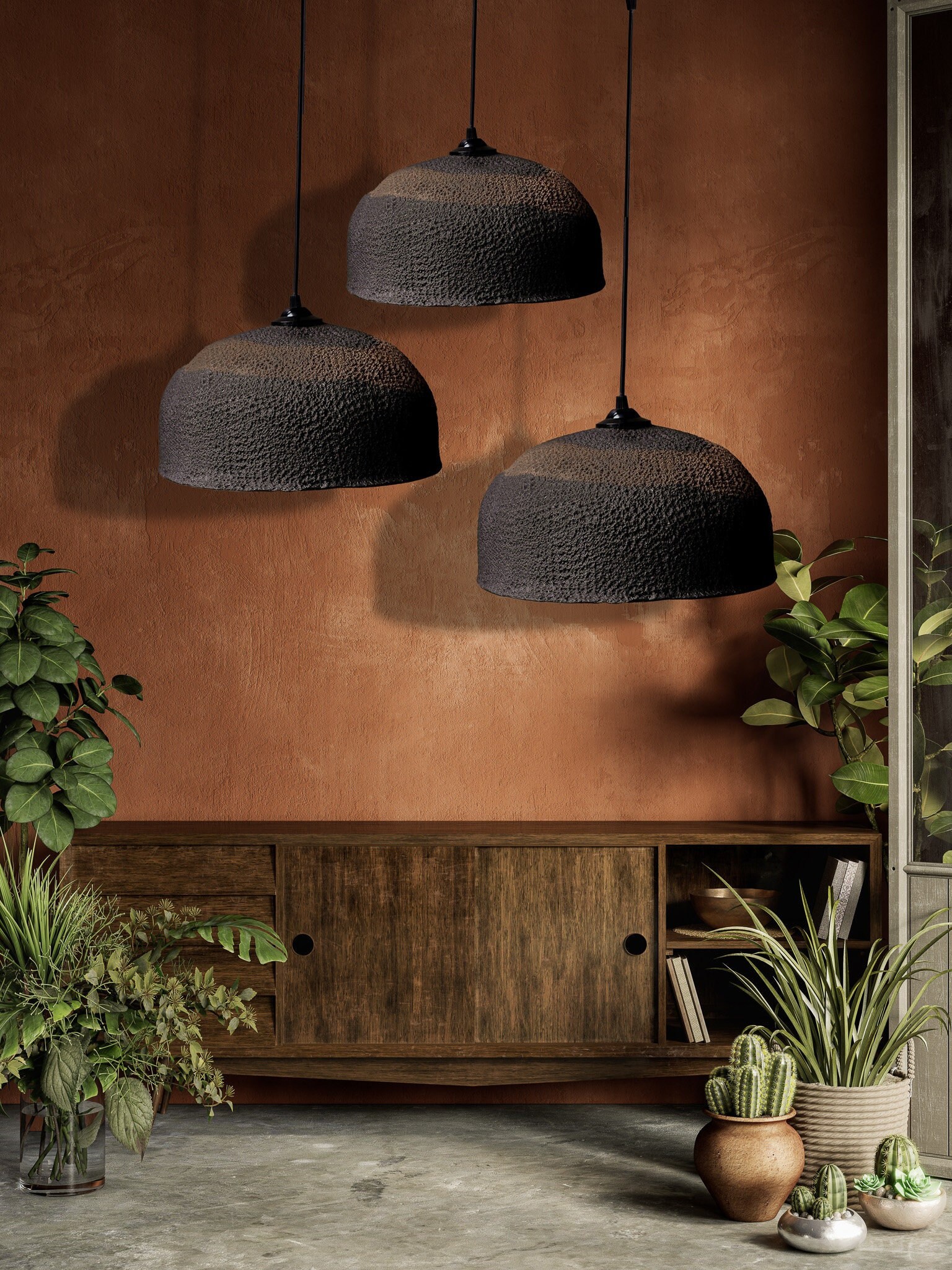 手作り陶器ペンダントライト：侘び寂びスタイル、19インチのダイニング