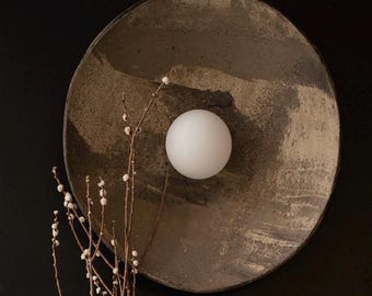 Grey Ceramic Wall Sconce: Rustic Wabi Sabi Pottery Light