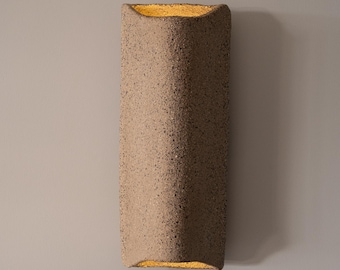 Handmade Ceramic Wall Sconce: Stone Color Wabi Sabi Light - 6"x15"