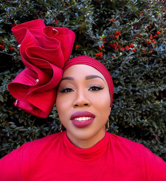 Pre Tied Red Elegant Turban for Woman | Ready to Wear Gele  display picture 2