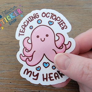 Onderwijs Octopies mijn hart schattige roze Cartoon Octopus leraar sticker, vinyl leraar stickers, leraar laptop sticker, Ocean Friends collectie