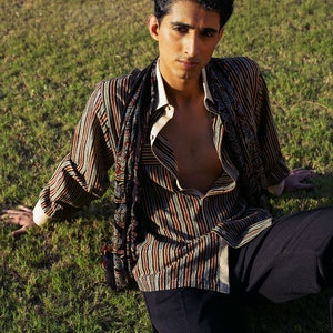 Black - Natural Dyed Block Print Cotton Men Full Sleeve Ajrakh Shirt 01 main image 0