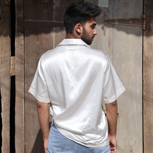 silk shirt White in pure gaji silk unisex shirt image 4