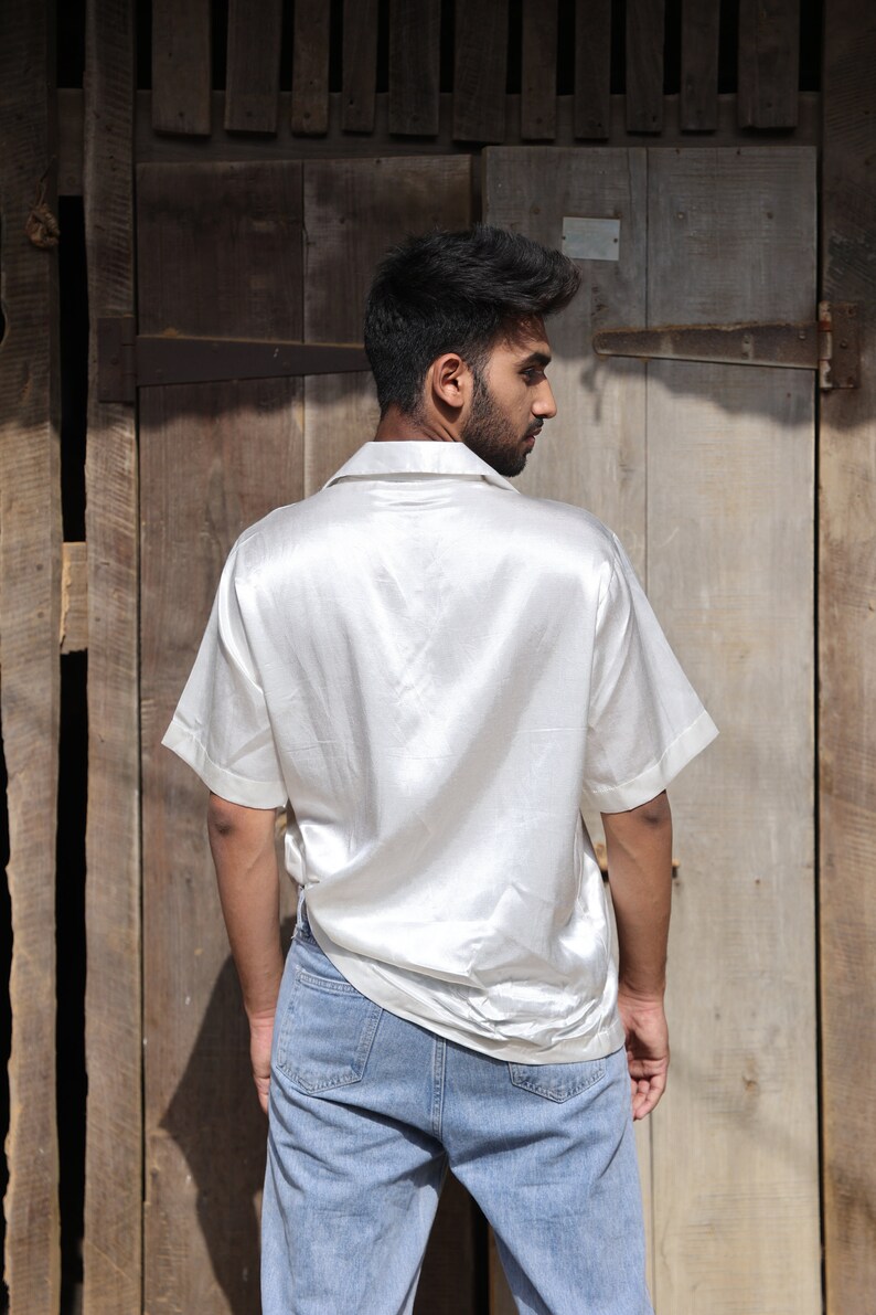 silk shirt White in pure gaji silk unisex shirt image 4