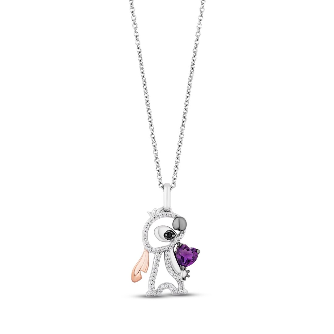 Heart Cut Amethyst and Diamond Disneys Lilo & Stitch Necklace 925 Sterling Silver Womens Pendant