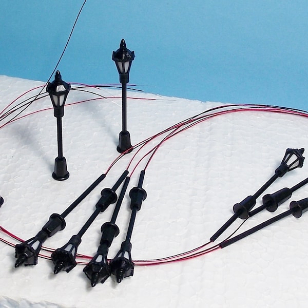 New LED Warm White N Scale Cast Iron Style Lights 10 Pieces W/Resistors & Diagram for 16V Use