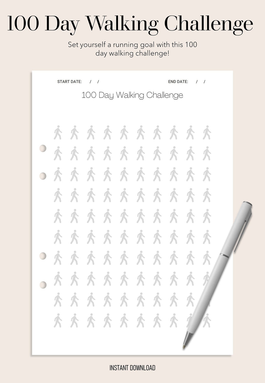 100 DAY WALKING CHALLENGE Fitness Journey Goal Getter Etsy