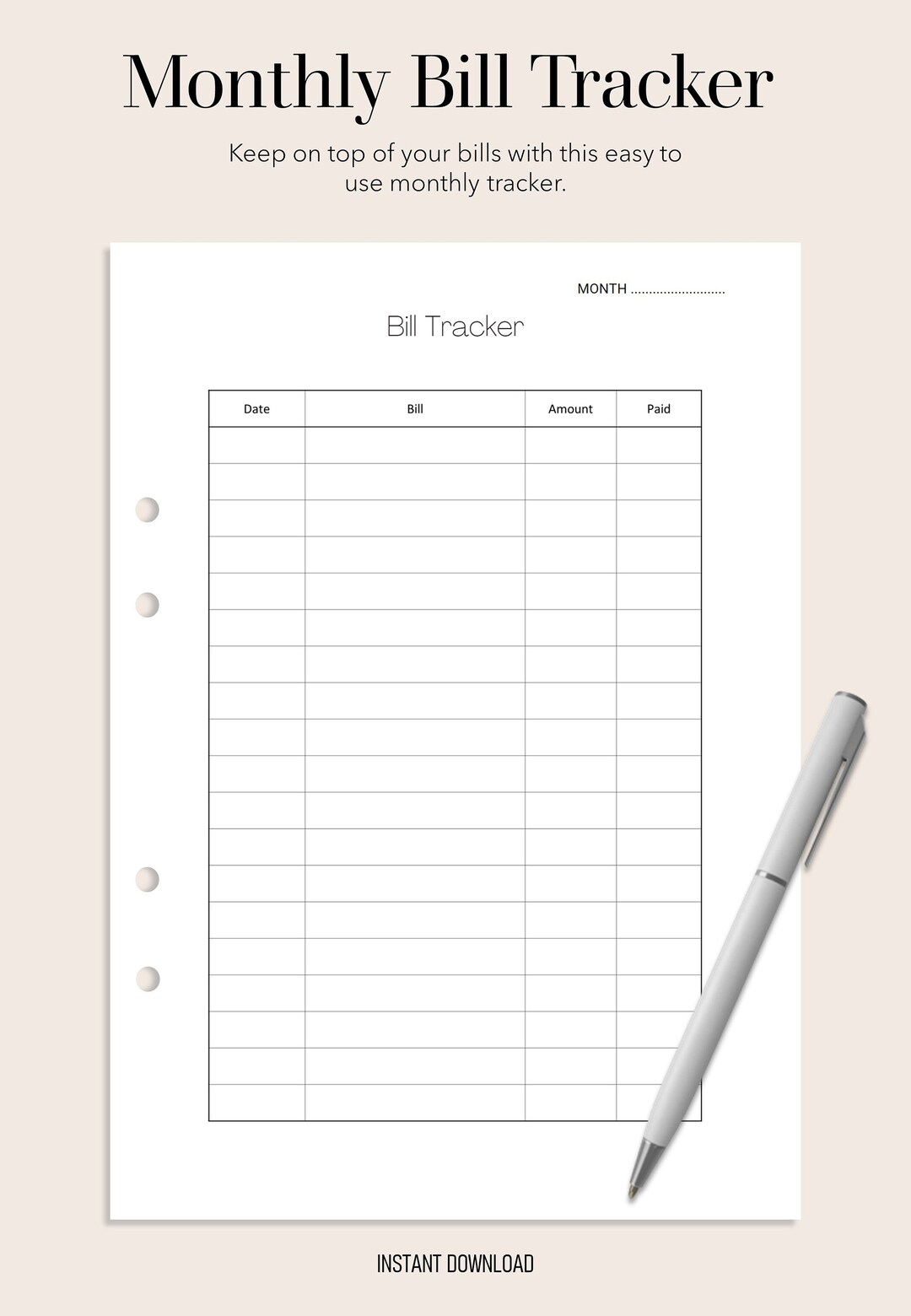 BILL TRACKER PRINTABLE Monthly Outgoings Finances Bill - Etsy Schweiz