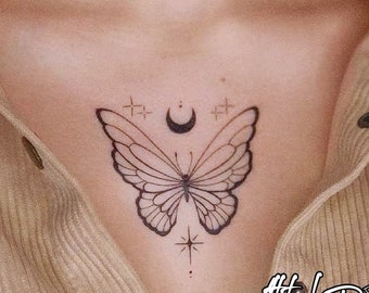 Luna & Butterfly Temporary Tattoo|Size 8.1x7.3cm|Gift Idea|Festival/Party Accessory|Fake Tattoo|