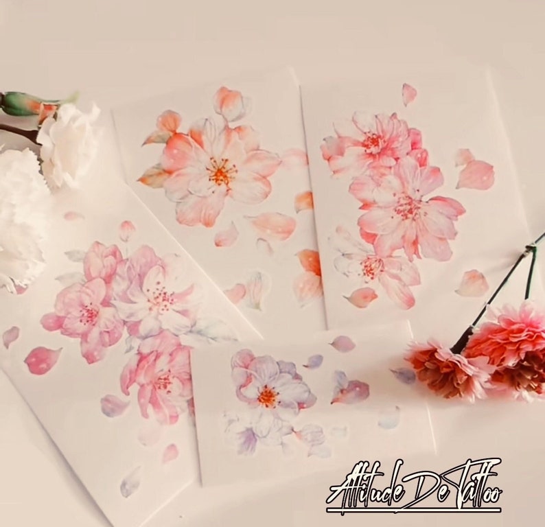 Cherry Blossom Temporary TattooSet of 4Floral Tattoo15x10 &10x6 cmGift IdeaFestival/Party AccessoryFake Tattoo Full Set (A-D)