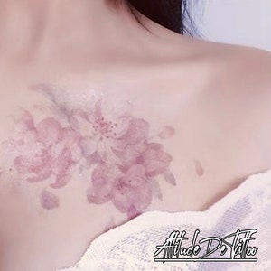 Cherry Blossom Temporary TattooSet of 4Floral Tattoo15x10 &10x6 cmGift IdeaFestival/Party AccessoryFake Tattoo image 2