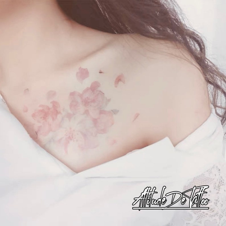 Cherry Blossom Temporary TattooSet of 4Floral Tattoo15x10 &10x6 cmGift IdeaFestival/Party AccessoryFake Tattoo image 4