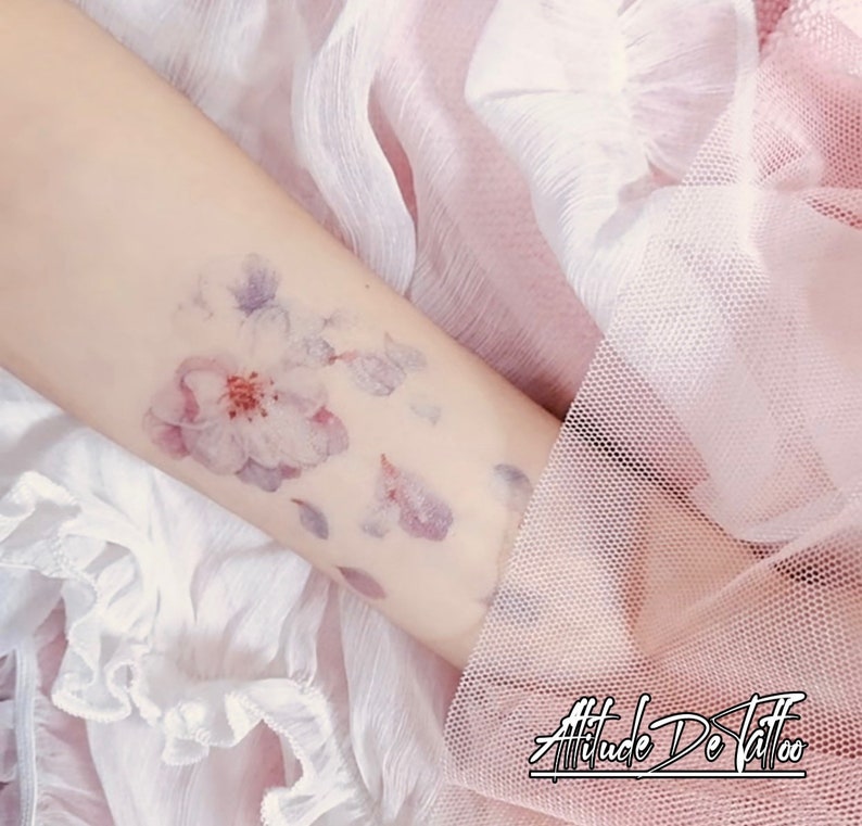 Cherry Blossom Temporary TattooSet of 4Floral Tattoo15x10 &10x6 cmGift IdeaFestival/Party AccessoryFake Tattoo image 3