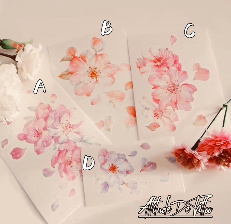 Cherry Blossom Temporary TattooSet of 4Floral Tattoo15x10 &10x6 cmGift IdeaFestival/Party AccessoryFake Tattoo image 9
