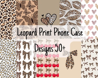 ヒョウ柄＆リボンのスマホケース昇華デザイン、壁紙セット（デジタルダウンロード）