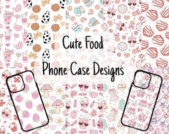 食べ物柄スマホケース昇華転写デザイン、かわいい壁紙セット（デジタルダウンロード）