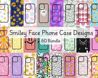 スマイリーフェイスのスマホケースデザイン：昇華転写バンドル（60種類以上のPNG素材）